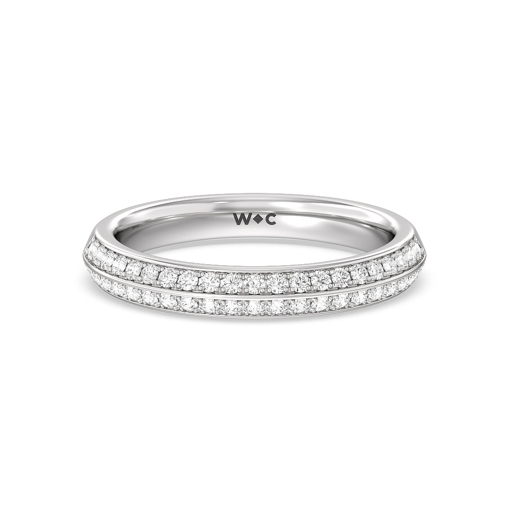 Knife Edge Scalloped Hidden Halo Diamond Wedding Band with Platinum Cut Diamond in 14KT Platinum view 1

