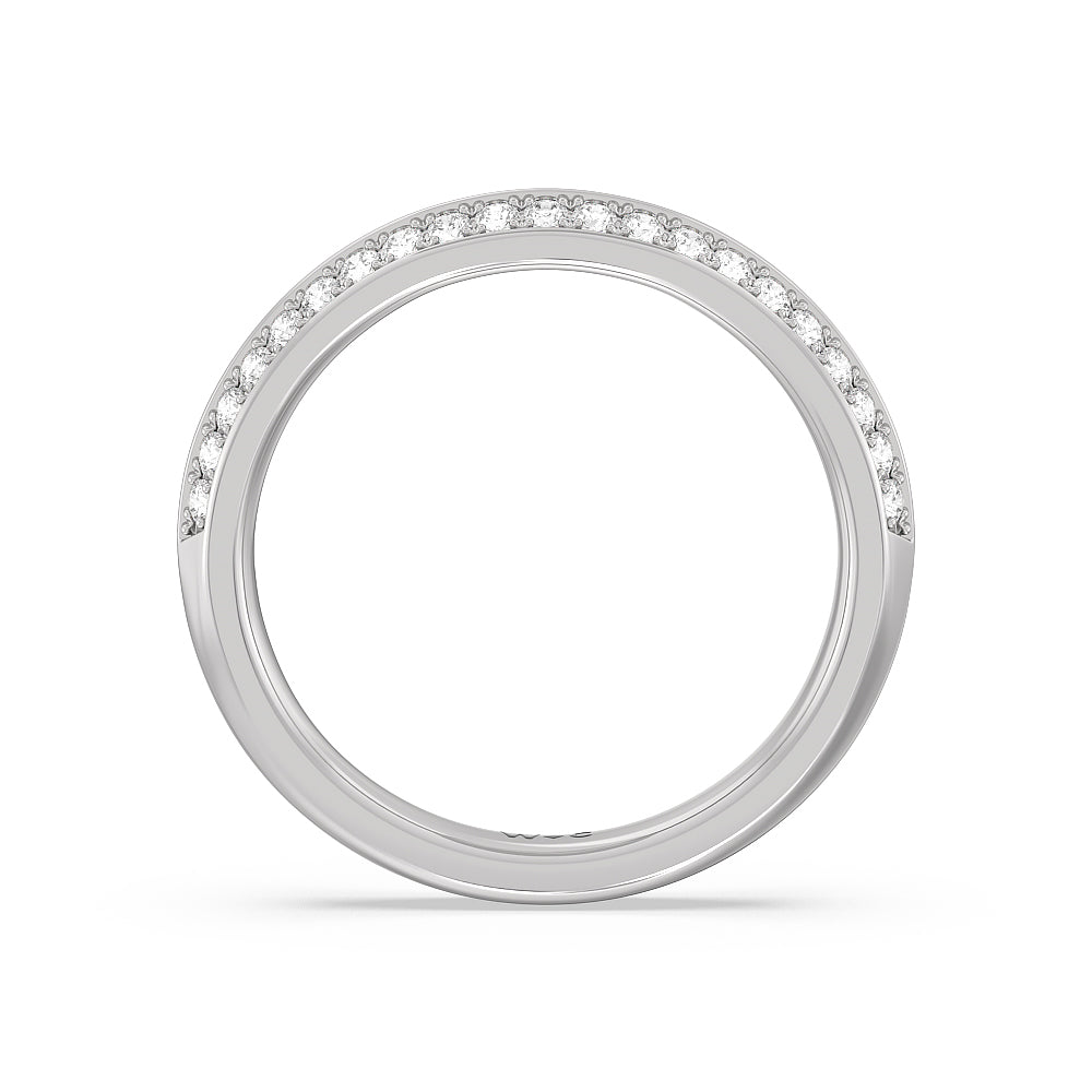Knife Edge Scalloped Hidden Halo Diamond Wedding Band with Platinum Cut Diamond in 14KT Platinum view 2
