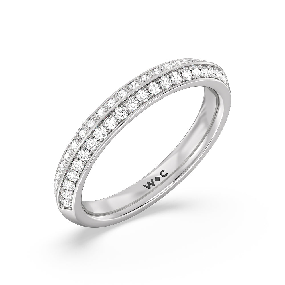 Knife Edge Scalloped Hidden Halo Diamond Wedding Band with Platinum Cut Diamond in 14KT Platinum view 4
