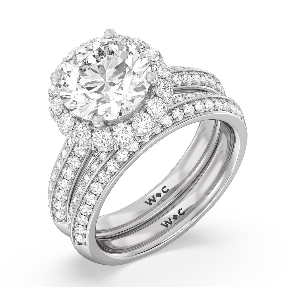 Knife Edge Scalloped Hidden Halo Diamond Wedding Band with Platinum Cut Diamond in 14KT Platinum view 3
