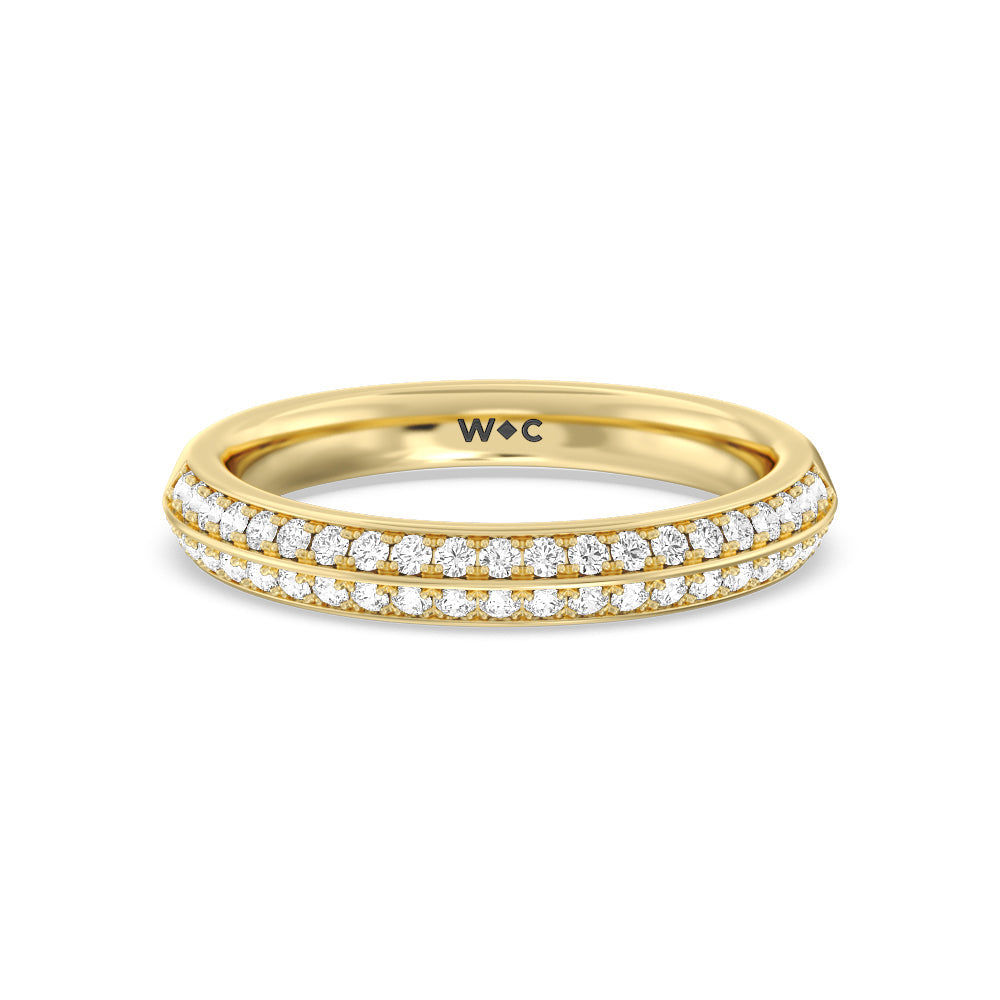 Knife Edge Scalloped Hidden Halo Diamond Wedding Band with 18KT Yellow Gold Cut Diamond in 14KT Yellow Gold view 1
