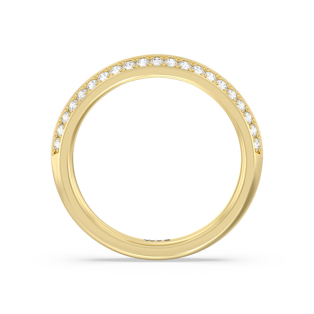 Knife Edge Scalloped Hidden Halo Diamond Wedding Band with 18KT Yellow Gold Cut Diamond in 14KT Yellow Gold view 2
