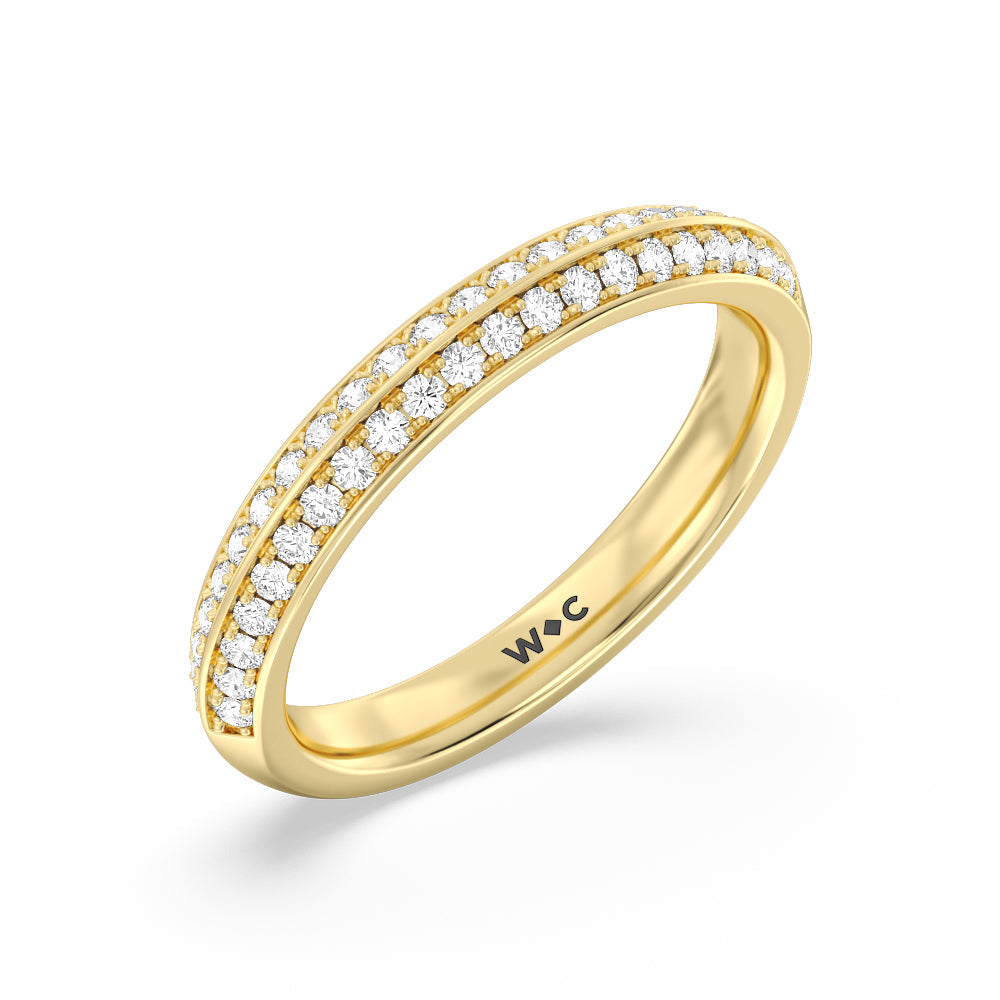 Knife Edge Scalloped Hidden Halo Diamond Wedding Band with 18KT Yellow Gold Cut Diamond in 14KT Yellow Gold view 4
