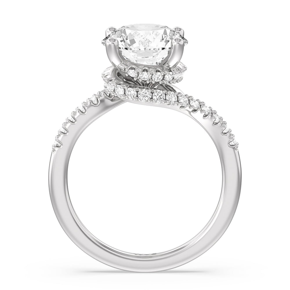 Ascending Pave Hidden Halo Engagement Ring with Round Cut Diamond