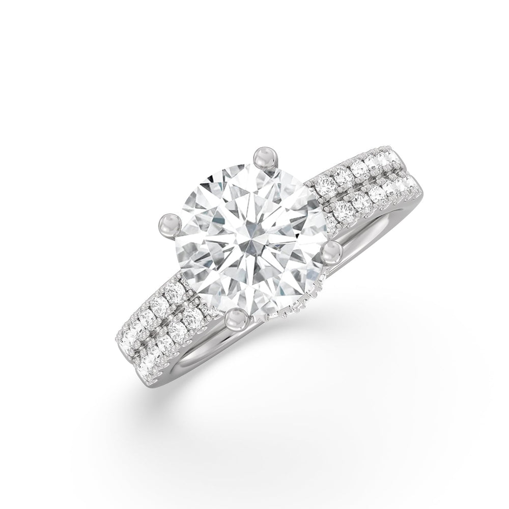 Double Row Pave Ascending Hidden Halo Engagement Ring