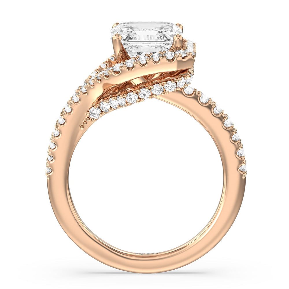 Ascending Wrap-Around Hidden Halo Engagement Ring with Asscher Cut Diamond in 14KT Rose Gold view 2
