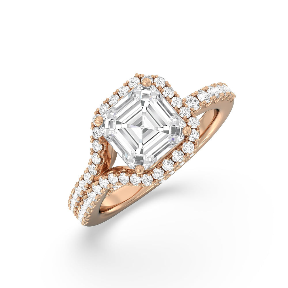 Ascending Wrap-Around Hidden Halo Engagement Ring with Asscher Cut Diamond in 14KT Rose Gold view 3
