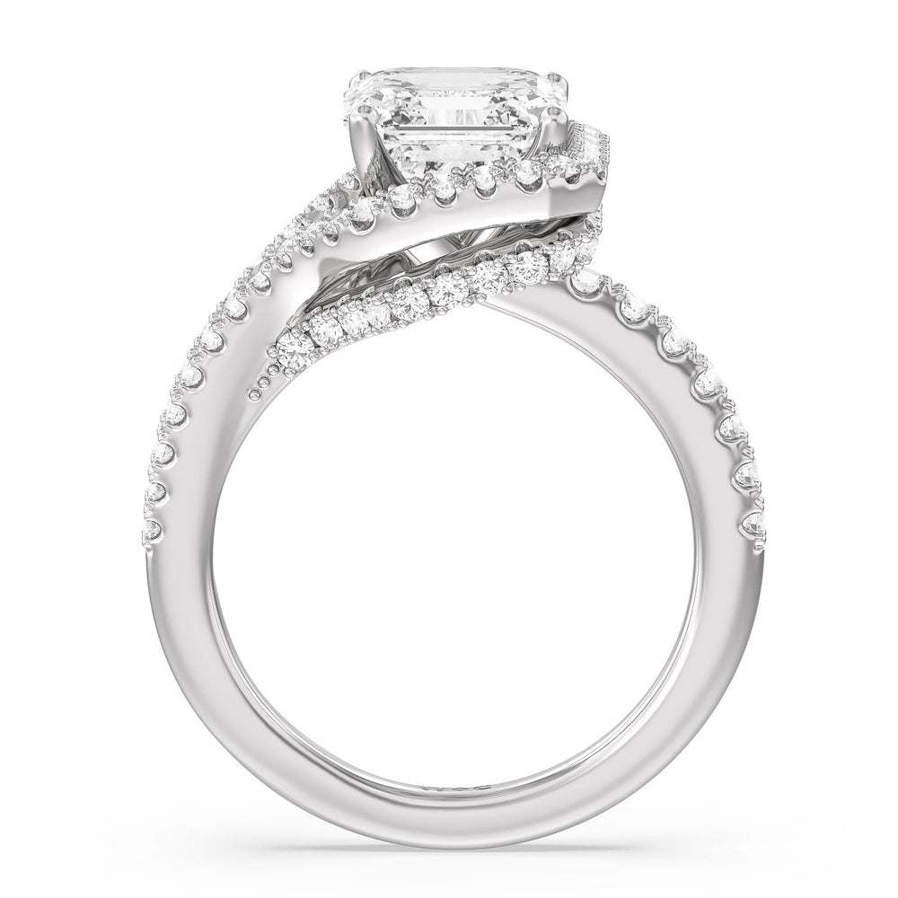 Ascending Wrap-Around Hidden Halo Engagement Ring with Asscher Cut Diamond in 14KT Platinum view 2
