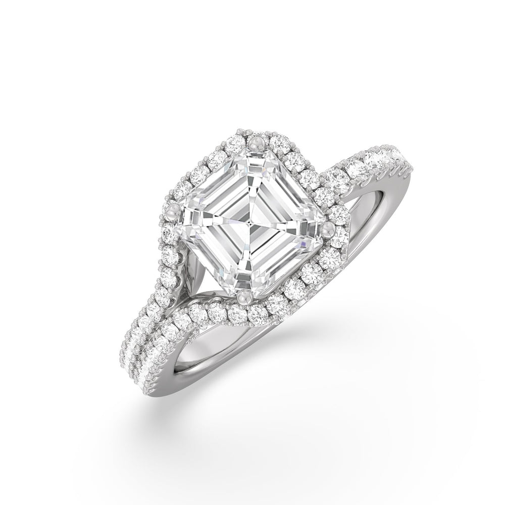 Ascending Wrap-Around Hidden Halo Engagement Ring with Asscher Cut Diamond in 14KT Platinum view 3
