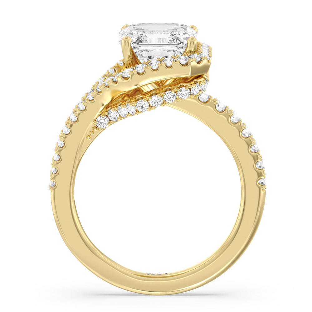 Ascending Wrap-Around Hidden Halo Engagement Ring with Asscher Cut Diamond in 14KT Yellow Gold view 2
