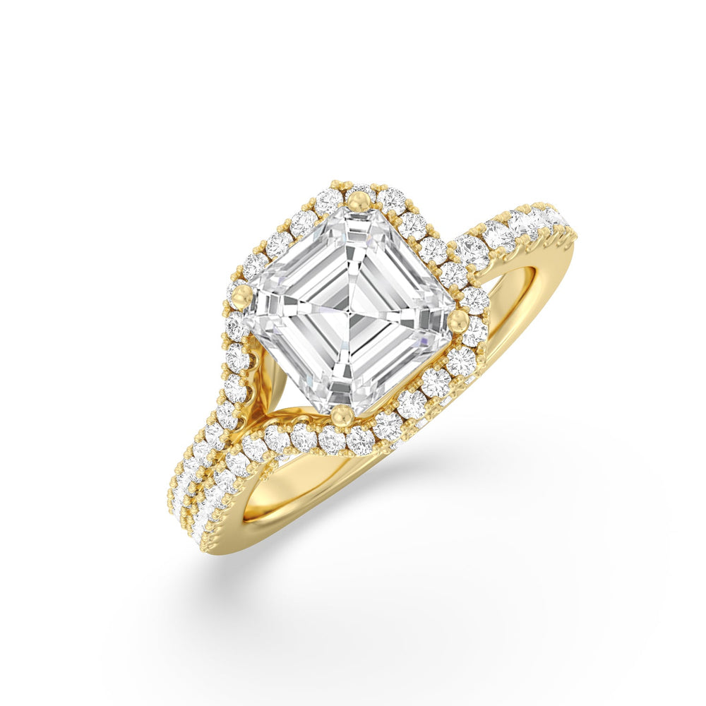 Ascending Wrap-Around Hidden Halo Engagement Ring with Asscher Cut Diamond in 14KT Yellow Gold view 3
