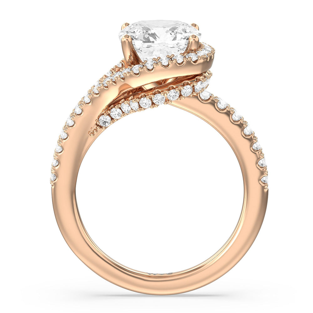 Ascending Wrap-Around Hidden Halo Engagement Ring with Cushion Cut Diamond in 14KT Rose Gold view 3
