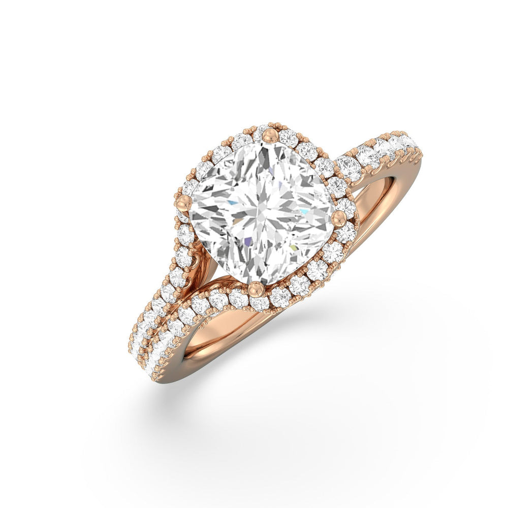 Ascending Wrap-Around Hidden Halo Engagement Ring with Cushion Cut Diamond in 14KT Rose Gold view 2

