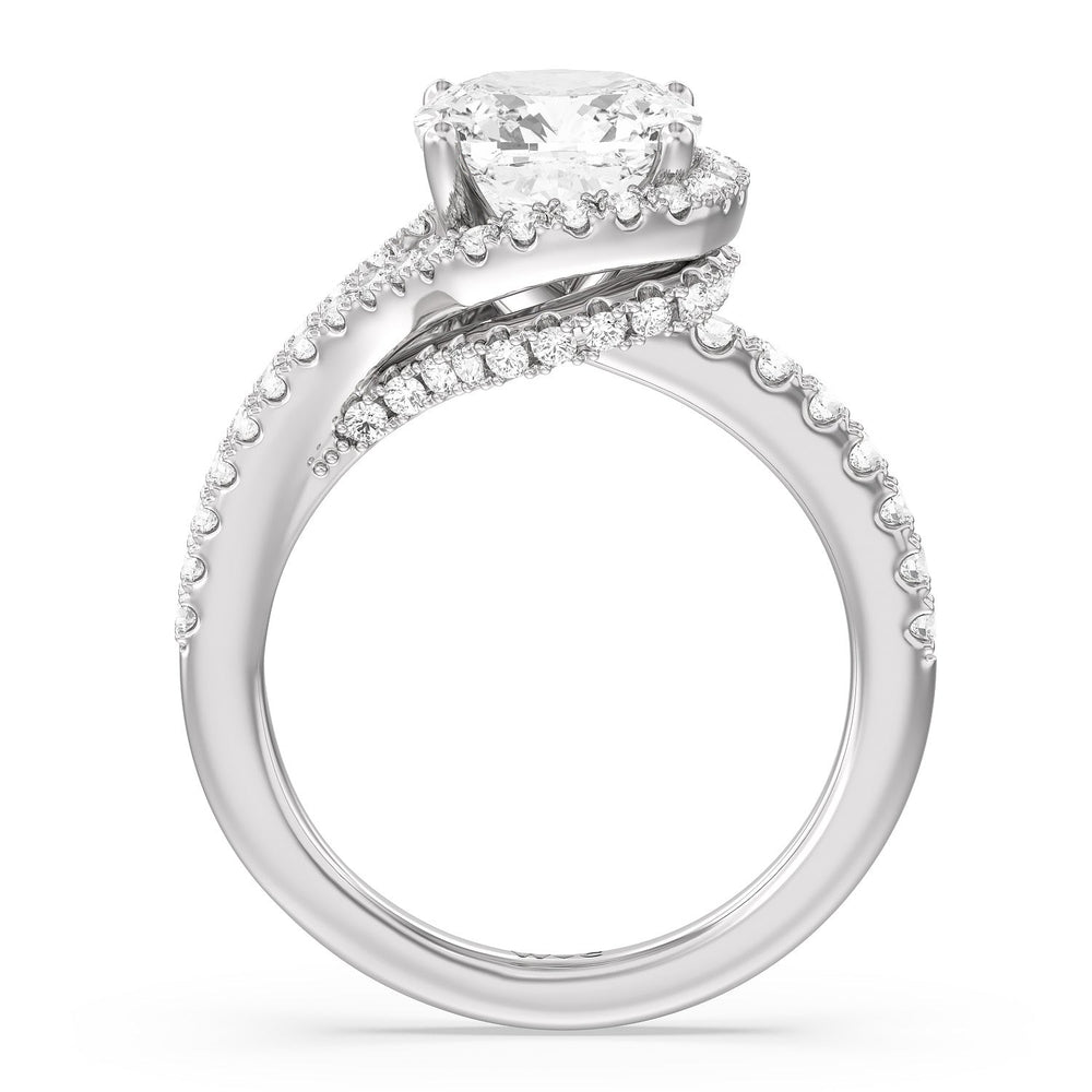 Ascending Wrap-Around Hidden Halo Engagement Ring with Cushion Cut Diamond in 14KT Platinum view 2
