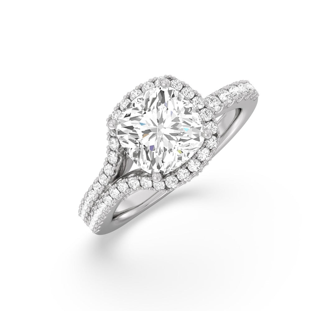 Ascending Wrap-Around Hidden Halo Engagement Ring with Cushion Cut Diamond in 14KT Platinum view 3
