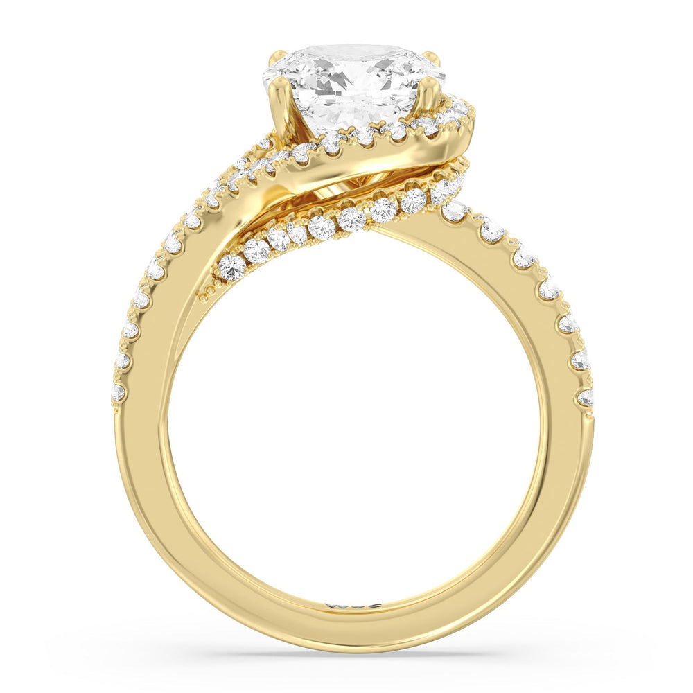 Ascending Wrap-Around Hidden Halo Engagement Ring with Cushion Cut Diamond in 14KT Yellow Gold view 2
