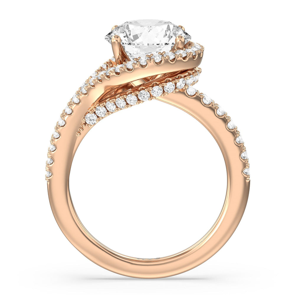 Ascending Wrap-Around Hidden Halo Engagement Ring with Round Cut Diamond in 14KT Rose Gold view 2
