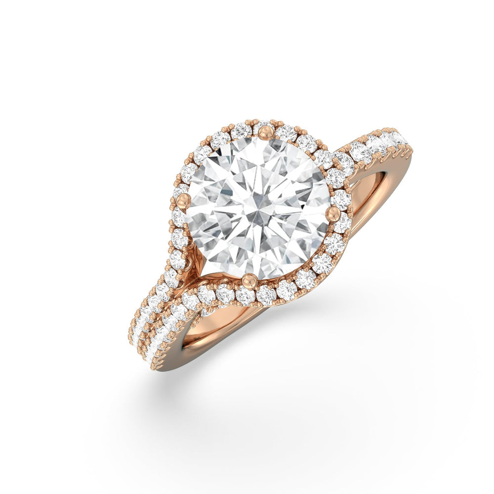 Ascending Wrap-Around Hidden Halo Engagement Ring with Round Cut Diamond in 14KT Rose Gold view 3
