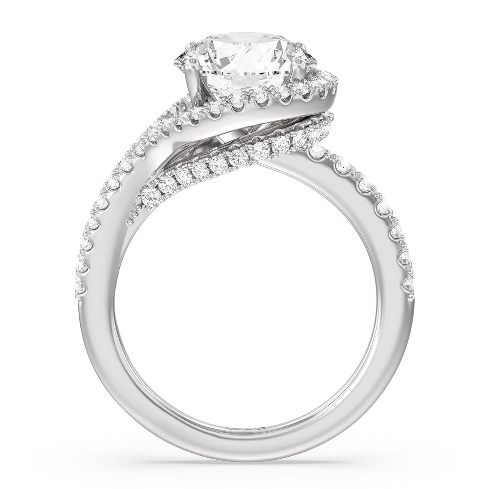 Ascending Wrap-Around Hidden Halo Engagement Ring with Round Cut Diamond in 14KT Platinum view 2
