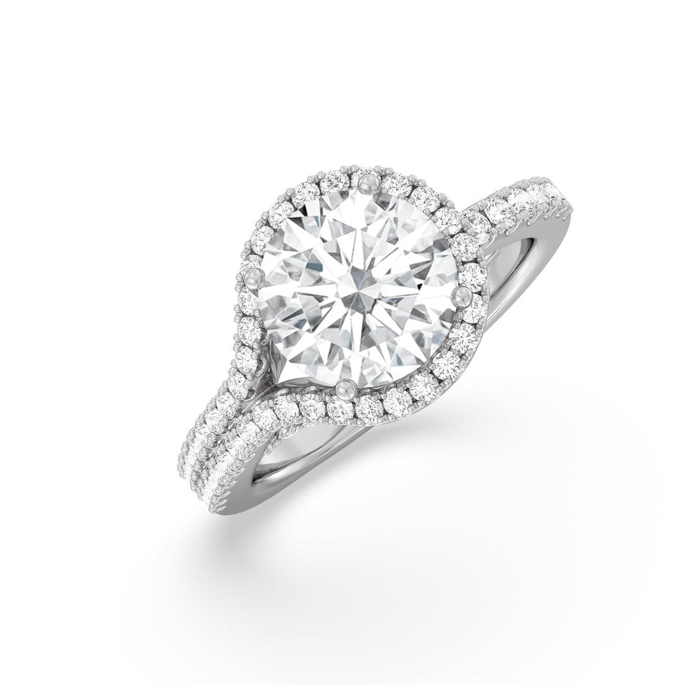 Ascending Wrap-Around Hidden Halo Engagement Ring with Round Cut Diamond in 14KT Platinum view 3
