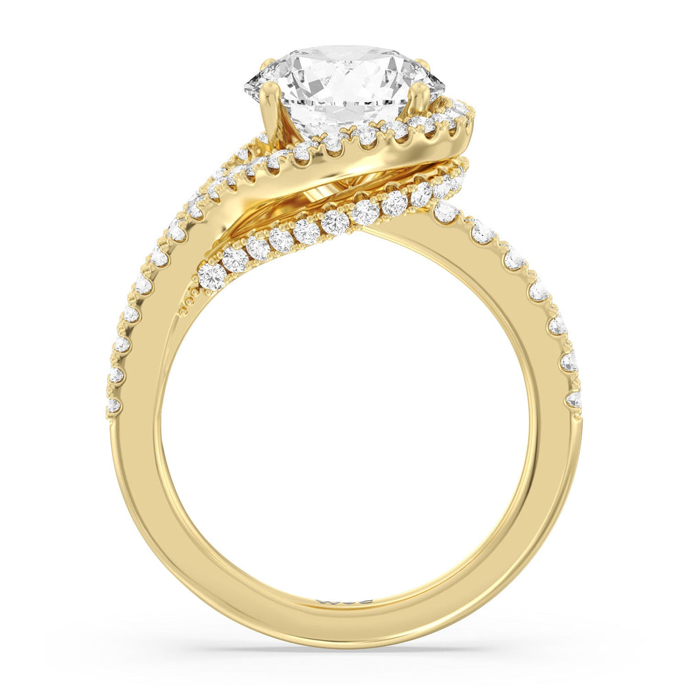 Ascending Wrap-Around Hidden Halo Engagement Ring with Round Cut Diamond in 14KT Yellow Gold view 2
