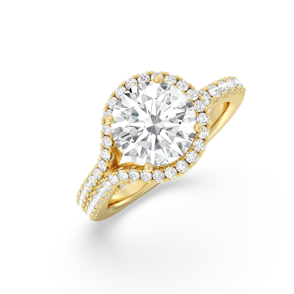 Ascending Wrap-Around Hidden Halo Engagement Ring with Round Cut Diamond in 14KT Yellow Gold view 3
