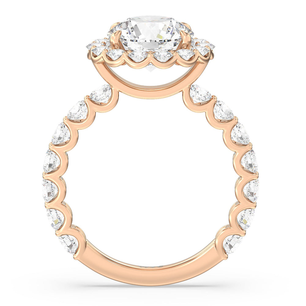 U Prong Halo Diamond Engagement Ring with Round Cut Diamond in 14KT Rose Gold view 2
