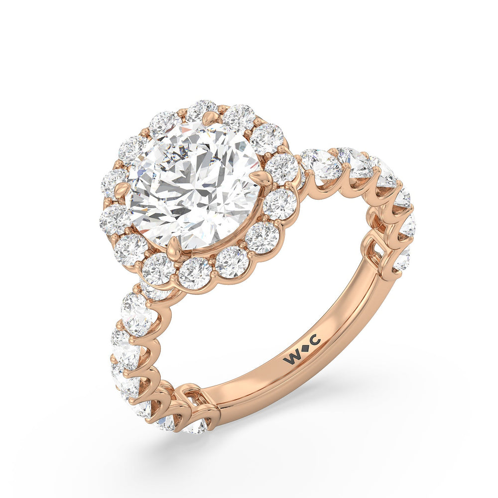 U Prong Halo Diamond Engagement Ring with Round Cut Diamond in 14KT Rose Gold view 3
