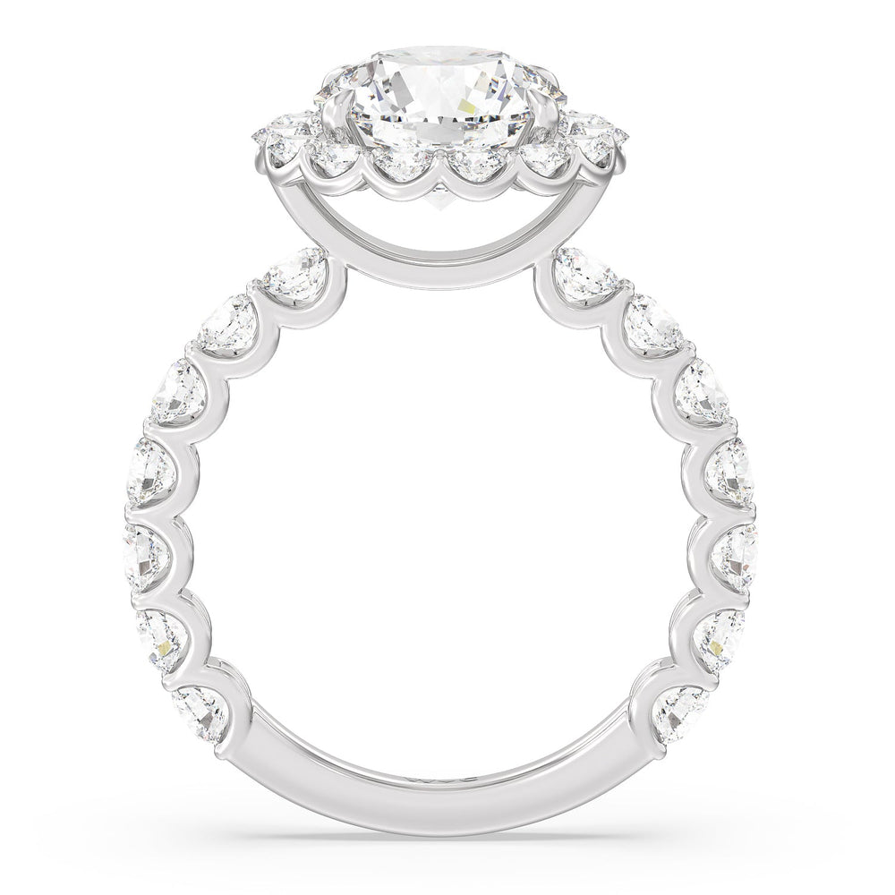 U Prong Halo Diamond Engagement Ring with Round Cut Diamond in 14KT Platinum view 2
