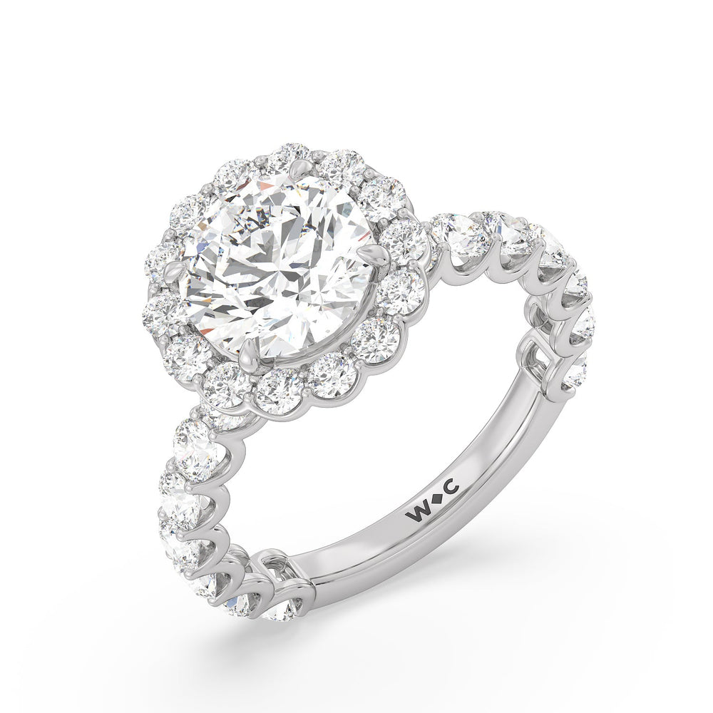 U Prong Halo Diamond Engagement Ring with Round Cut Diamond in 14KT Platinum view 3
