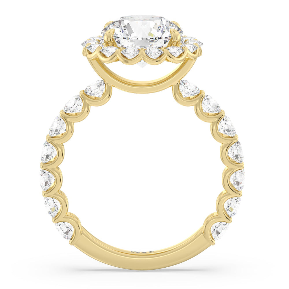 U Prong Halo Diamond Engagement Ring with Round Cut Diamond in 14KT Yellow Gold view 2
