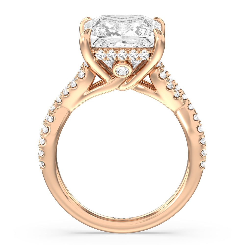 Royal Twist Hidden Halo Ring with Princess Cut Diamond in 14KT Rose Gold view 2
