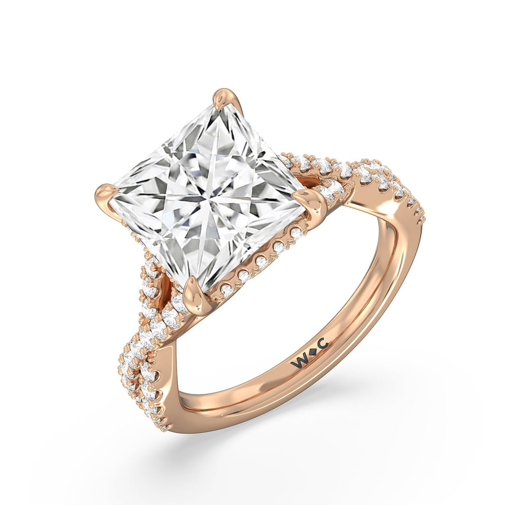 Royal Twist Hidden Halo Ring with Princess Cut Diamond in 14KT Rose Gold view 3
