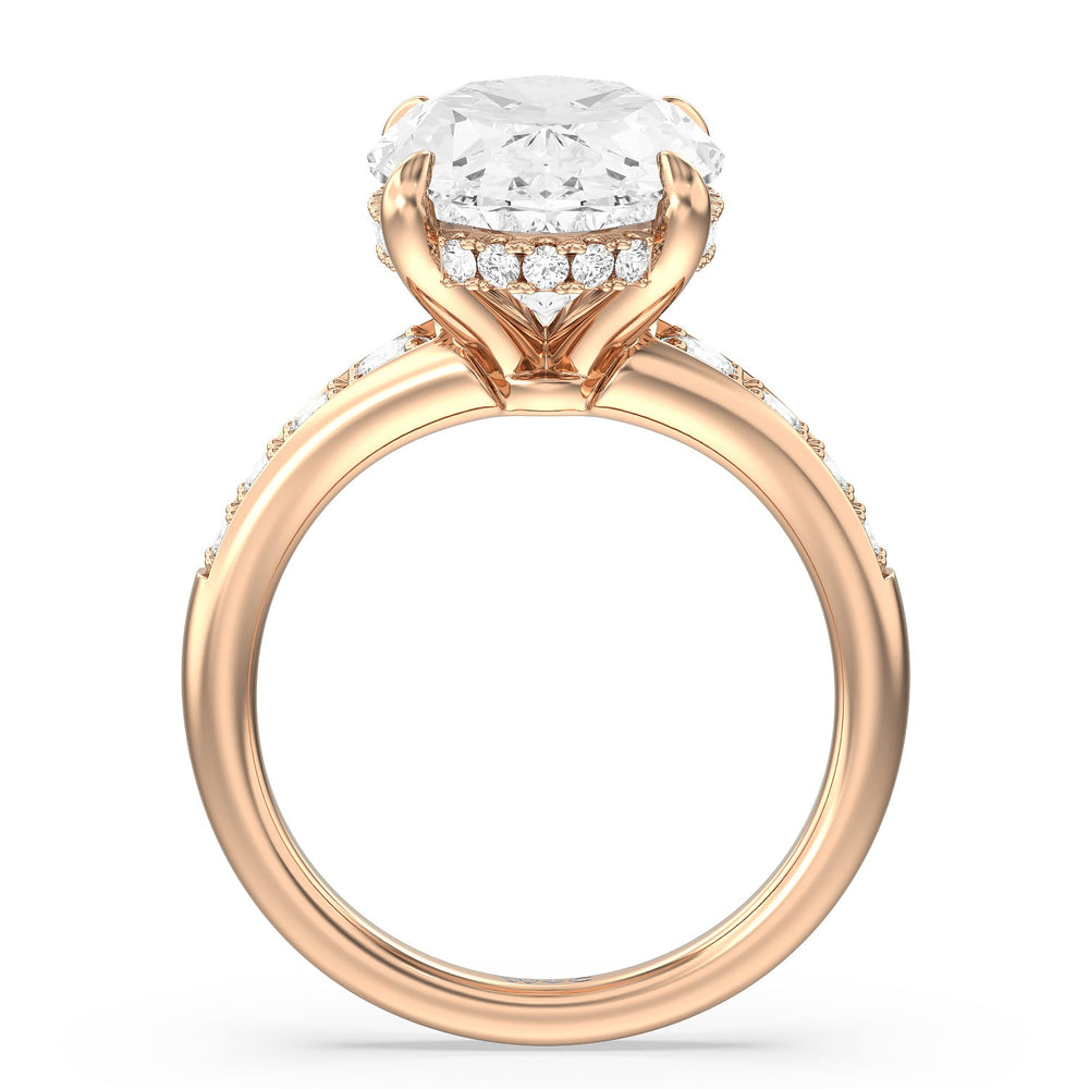 Regal Vintage Tapered Ring with Oval Cut Diamond in 14KT Rose Gold view 2
