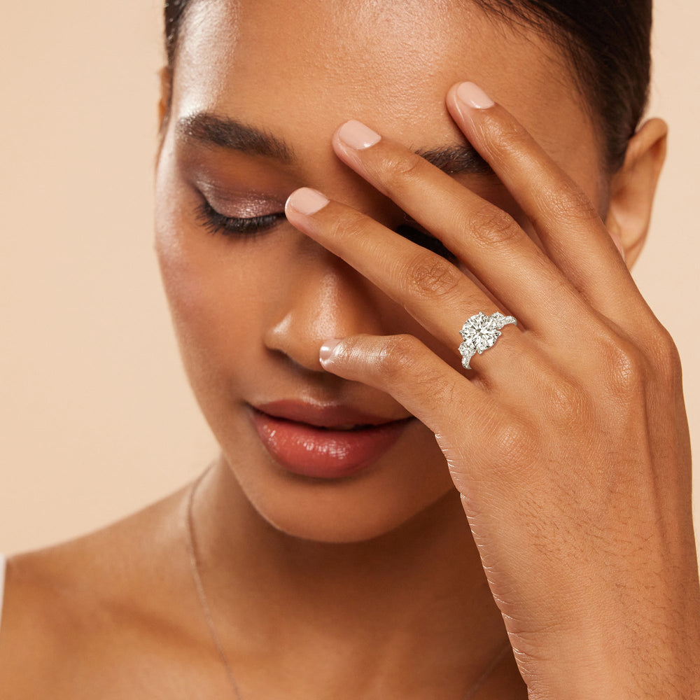 Model Wearing Brilliant Trio Cathedral Ring view