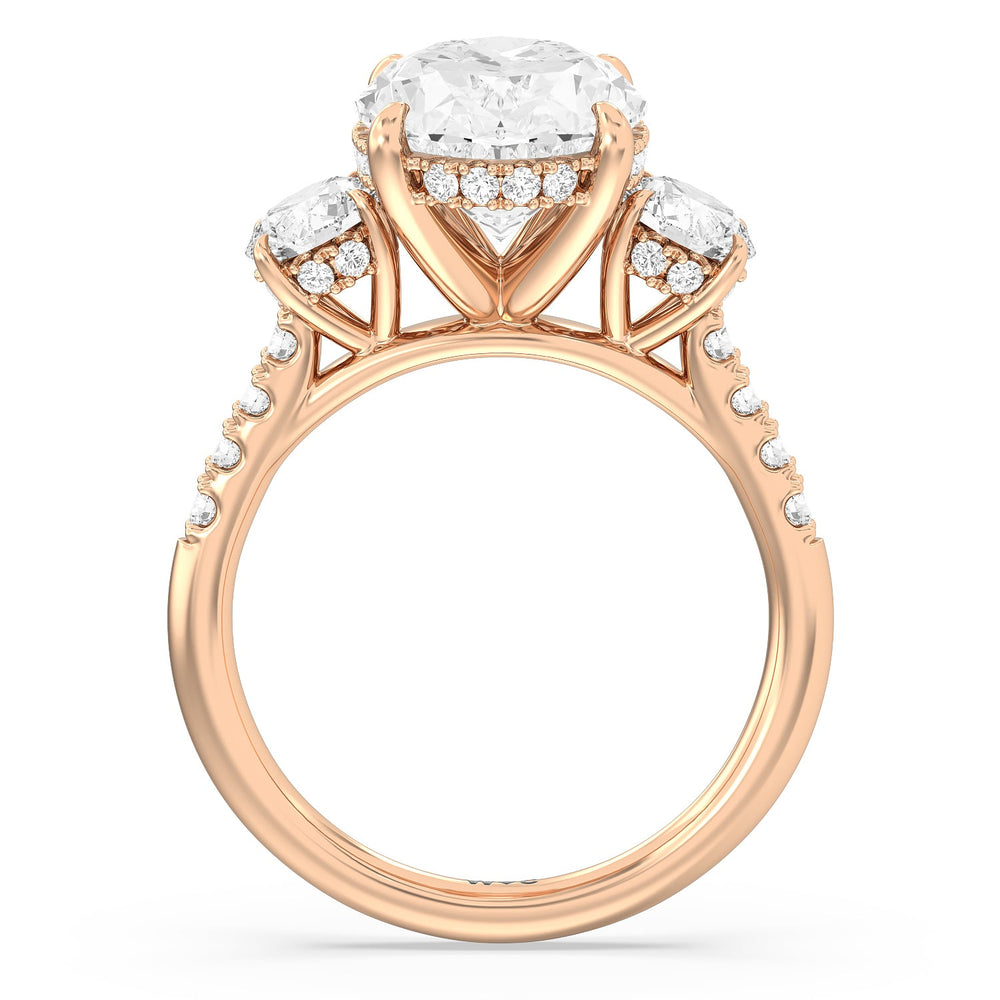 Brilliant Trio Cathedral Ring with Oval Cut Diamond in 14KT Rose Gold view 3
