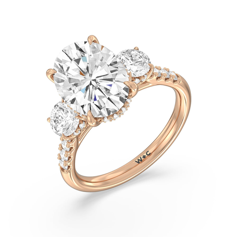 Brilliant Trio Cathedral Ring with Oval Cut Diamond in 14KT Rose Gold view 4
