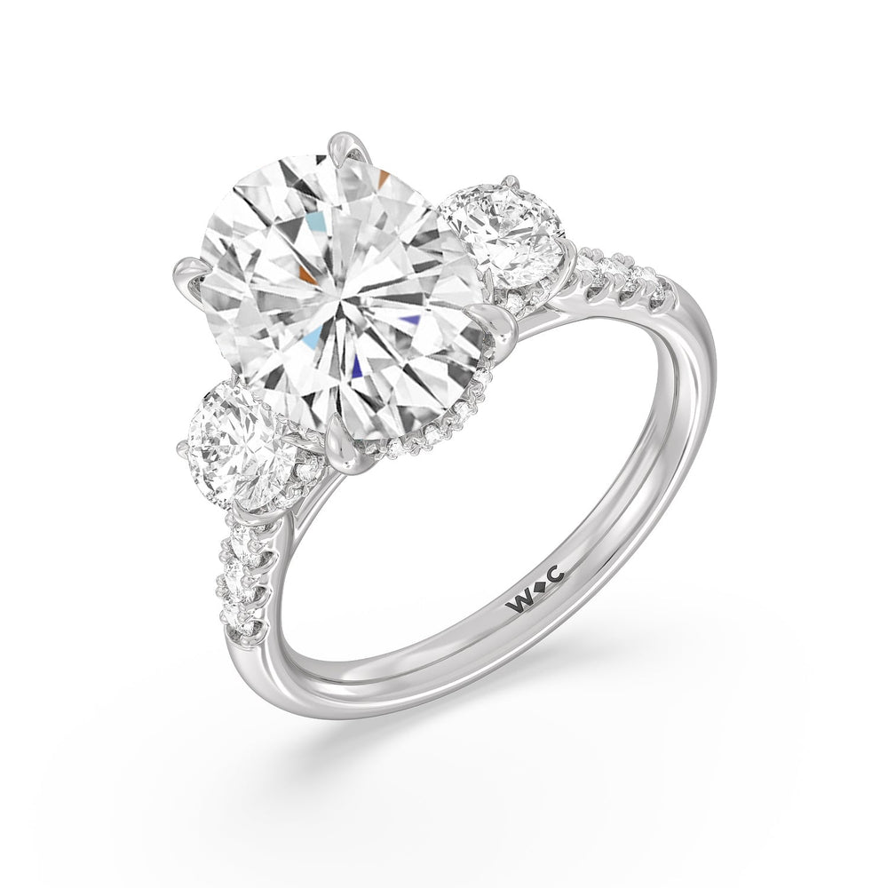 Brilliant Trio Cathedral Ring with Oval Cut Diamond in 14KT Platinum view 4
