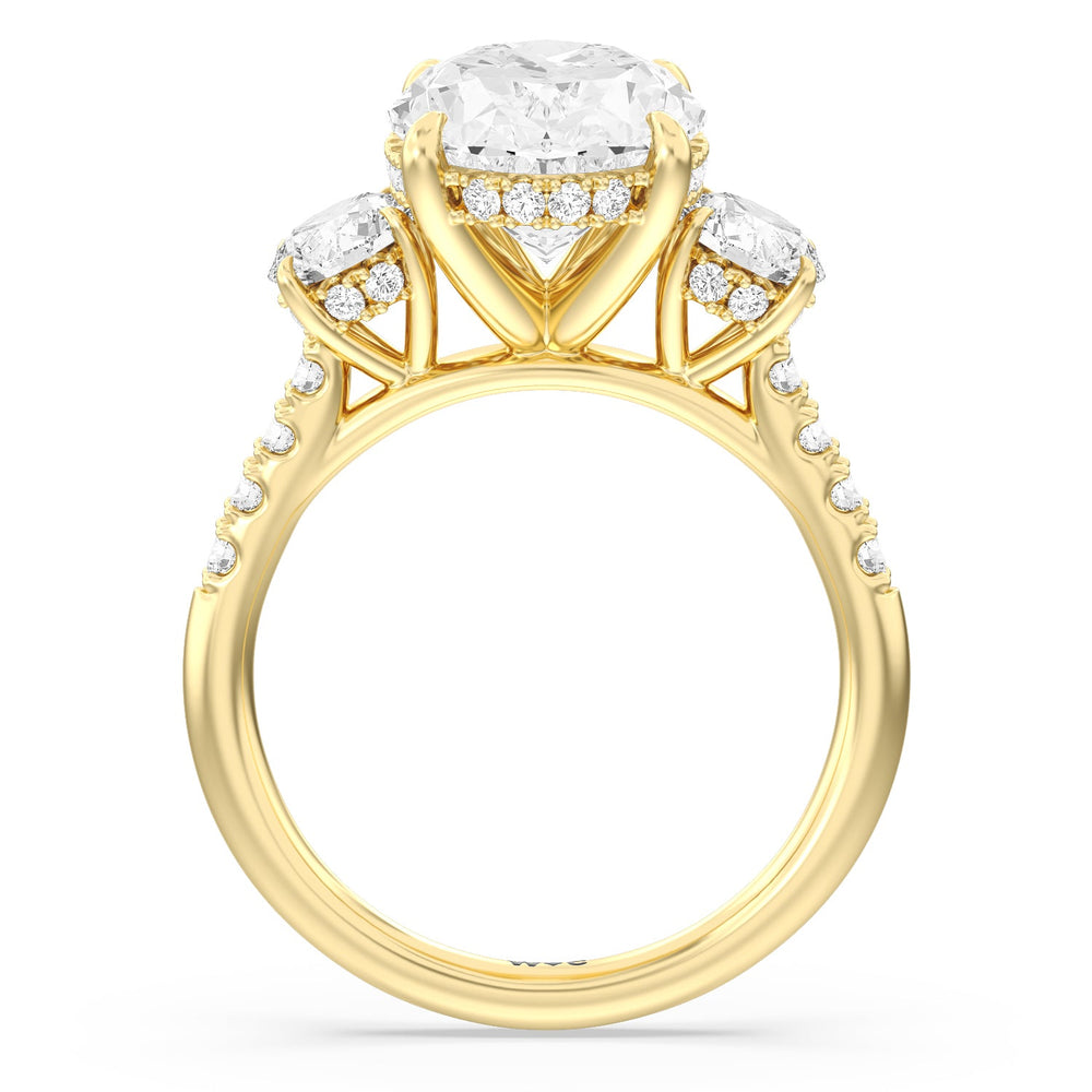 Brilliant Trio Cathedral Ring with Oval Cut Diamond in 14KT Yellow Gold view 3
