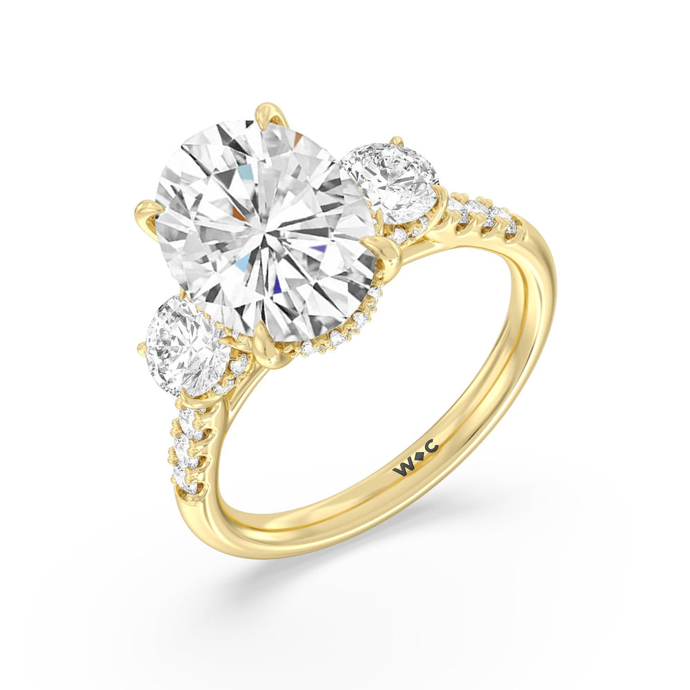 Brilliant Trio Cathedral Ring with Oval Cut Diamond in 14KT Yellow Gold view 4
