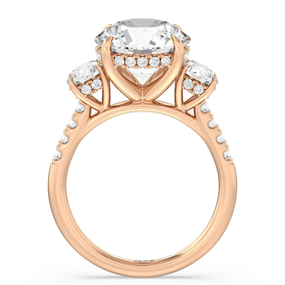Brilliant Trio Cathedral Ring with Round Cut Diamond in 14KT Rose Gold view 3
