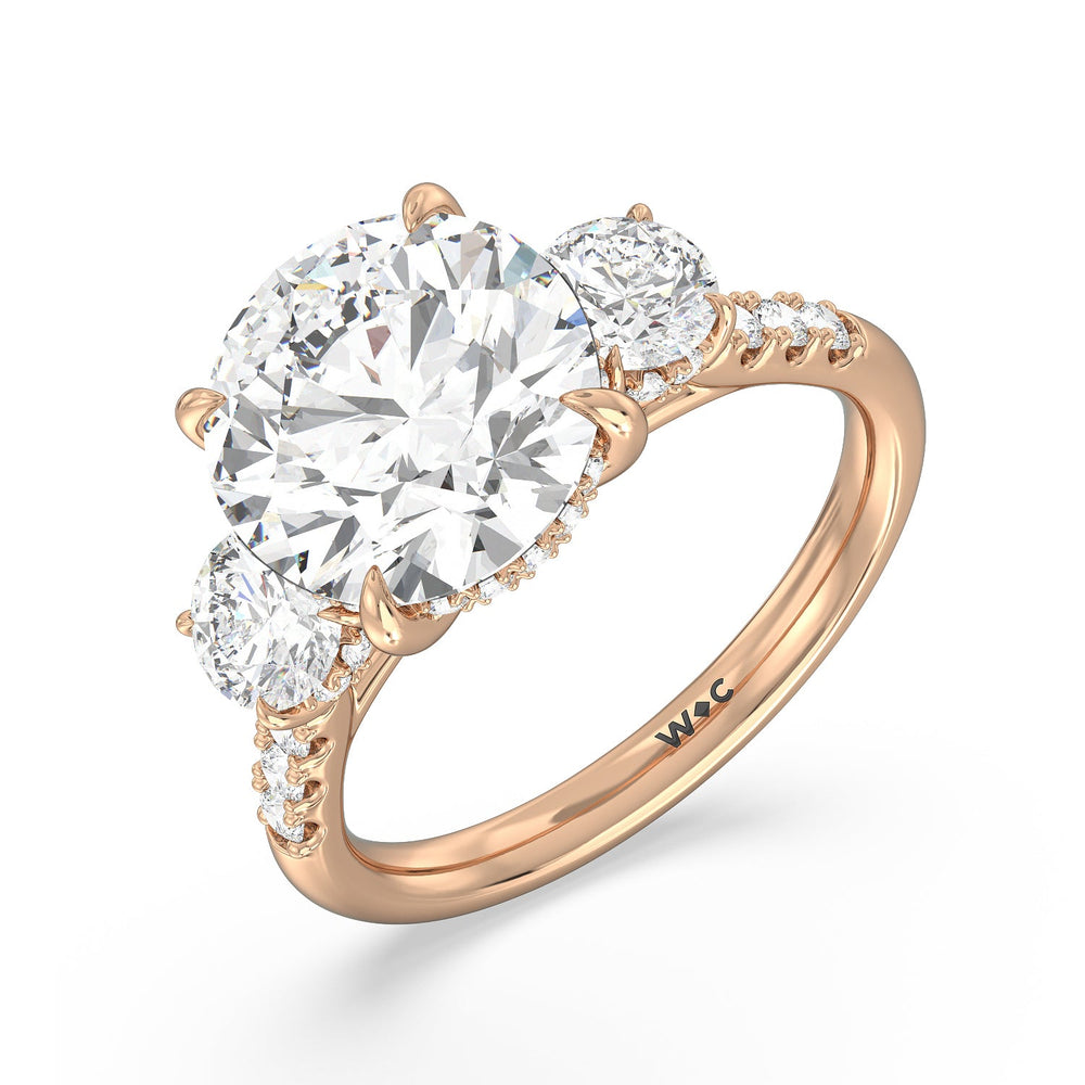 Brilliant Trio Cathedral Ring with Round Cut Diamond in 14KT Rose Gold view 4
