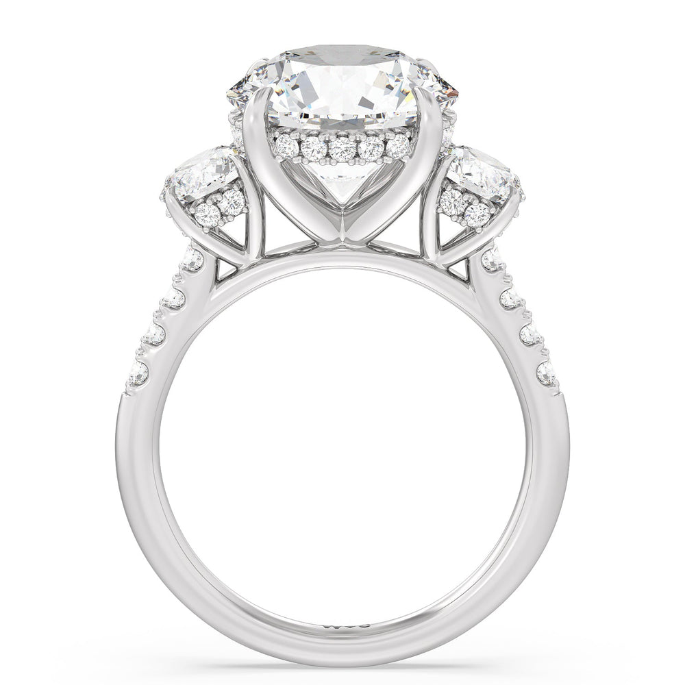 Brilliant Trio Cathedral Ring with Round Cut Diamond in 14KT Platinum view 3
