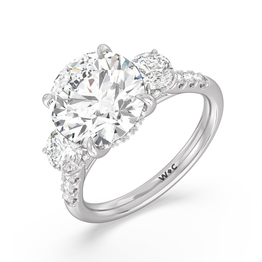 Brilliant Trio Cathedral Ring with Round Cut Diamond in 14KT Platinum view 4
