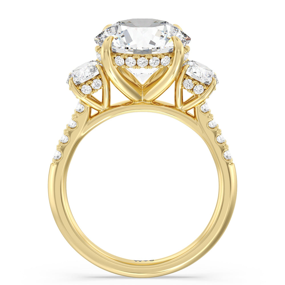 Brilliant Trio Cathedral Ring with Round Cut Diamond in 14KT Yellow Gold view 3

