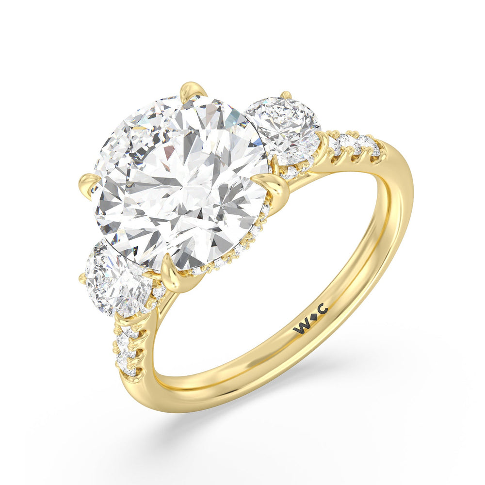 Brilliant Trio Cathedral Ring with Round Cut Diamond in 14KT Yellow Gold view 4
