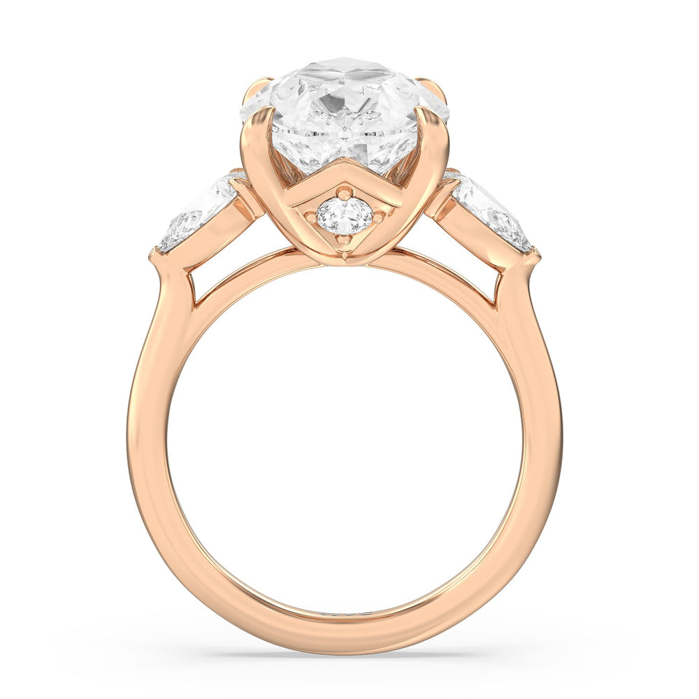 Opulent Classic Pear Trio Ring with Pear Cut Diamond in 14KT Rose Gold view 2
