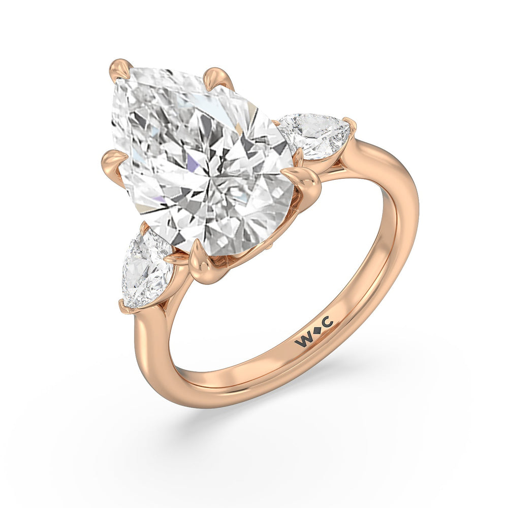 Opulent Classic Pear Trio Ring with Pear Cut Diamond in 14KT Rose Gold view 3
