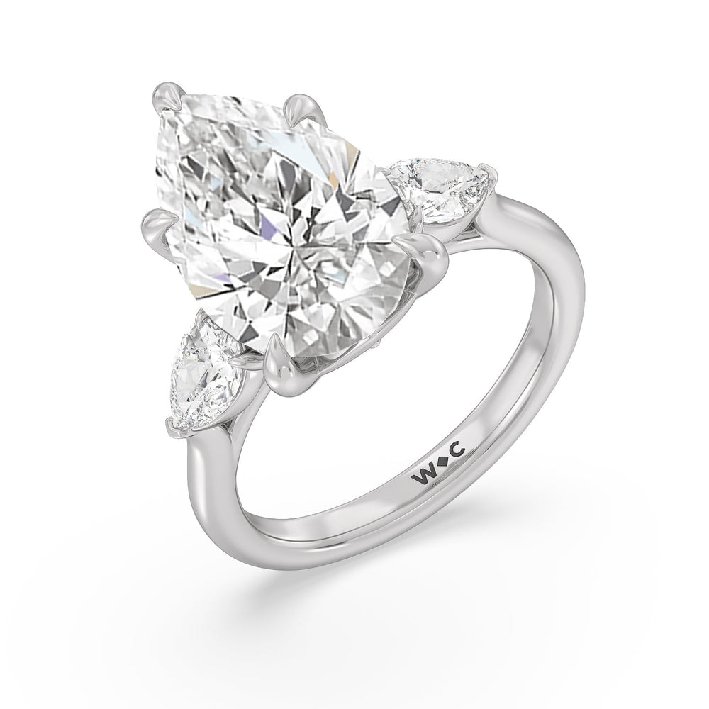 Opulent Classic Pear Trio Ring with Pear Cut Diamond in 14KT Platinum view 3
