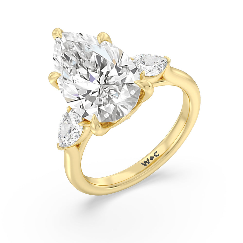Opulent Classic Pear Trio Ring with Pear Cut Diamond in 14KT Yellow Gold view 3
